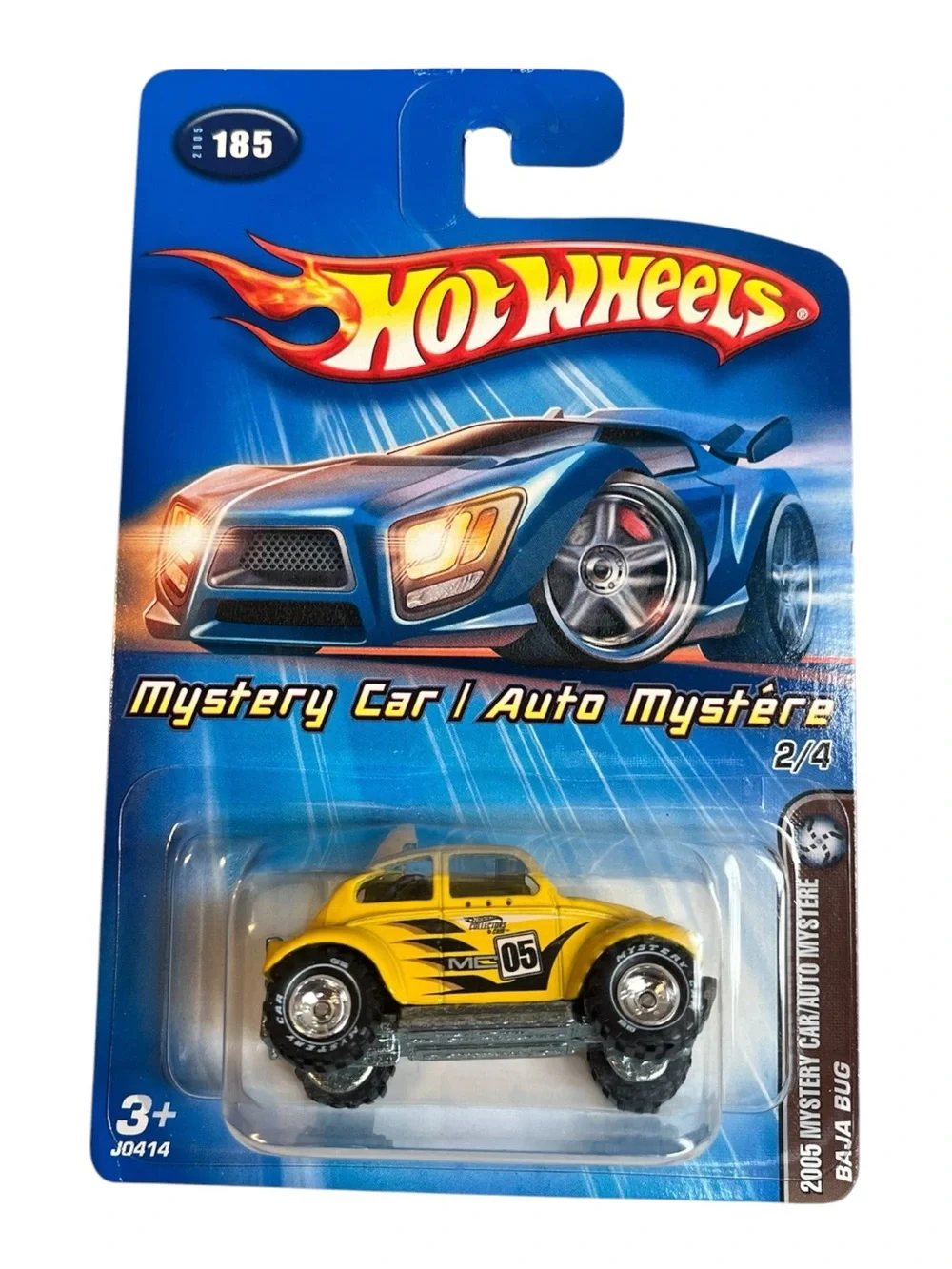 2005 Hot Wheels #185 Mystery Car 2/4 BAJA BUG Yellow w/Real Riders Chrome DD Sp